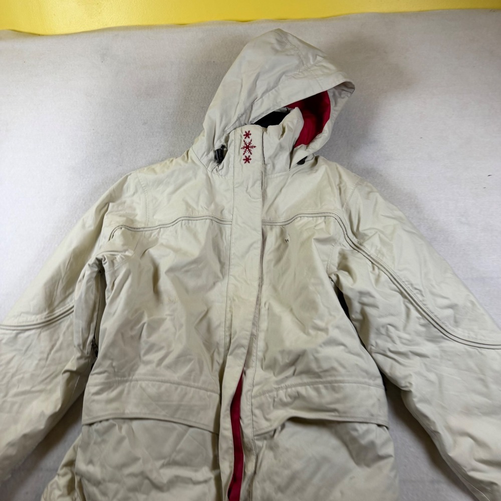 LL Bean Outdoors Womens‎ Medium Cream Red Hooded Winter Parka Jacket ORF85